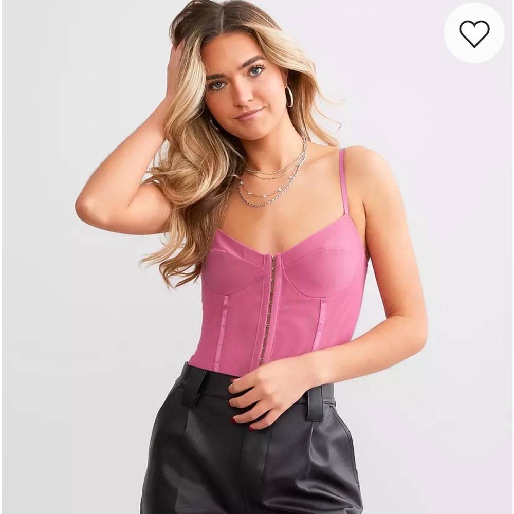 Free People Pink Corset Bodysuit XS Hook & Eye Bustier Cami NWT